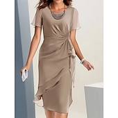 economico Abiti in chiffon-Per donna Abito Midi Tubino Vestito in Tulle Abito aderente Vacanza Festa Compleanno Quotidiano Ufficio Vestibilità regolare Semplice Manica Corta Girocollo Rosso bordeaux Verde Kaki Blu scuro Estate