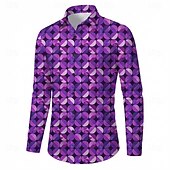 economico Cime-Retrò Vintage Anni '70 Camicia Camicia Aloha Lunghe Hippie Geometrico Costume Per uomo Mascherata Festival Musicale Feste Abbigliamento quotidiano Adulti Camicia