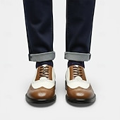 baratos Sapatos Brogue-sapatos oxford brogue preto e branco masculinos com design wingtip, detalhes perfurados para eventos formais e festas casamentos