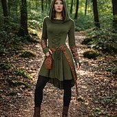 voordelige Outfits-Set Retro vintage Middeleeuws Renaissance Jurken Wapens en Harnassen Ceintuur met accessoires Lange Mouwen Fee Kostuum Dames Halloween Carnaval Maskerade Renaissance beurs Retro themafeest Volwassenen