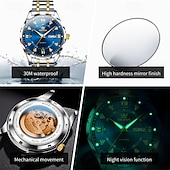 levne Mechanické hodinky-Nové pánské business hodinky značky Olevs s luminiscenčním displejem, kalendářem a týdenním ukazatelem, plně automatickým mechanickým strojkem, tvarem kosočtverce osazeným diamanty, voděodolné, vhodné