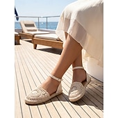 ieftine Femei-Sandale plate de damă, tip espadrilă, din dantelă albă – pantofi boho pentru domnișoare de onoare pentru nunți pe plajă, design confortabil croșetat, cu vârful închis, pentru ceremonii în aer liber