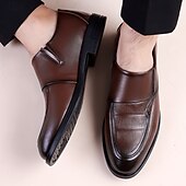 preiswerte Slipper-Dunkelbraune Herren-Slipper aus Kunstleder, klassische Business-Casual-Schuhe für den Weg ins Büro, Hochzeiten und formelle Anlässe