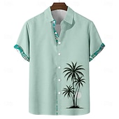 cheap Tropical Plants-Men's Coconut Tree Tropical Plants Summer Hawaiian Shirt Button Up Shirt Aloha Shirt Short Sleeve Hawaiian Vacation Holiday Beach Wear Summer Spring Turndown 3D Print Linen Like Shirt Blue Pink Green