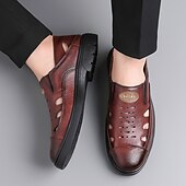 economico Sandali casual-sandali da uomo marroni senza lacci, tomaia traspirante con design casual, comodi per avventure all'aria aperta, abbigliamento casual e attività estive