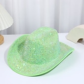 preiswerte Partybedarf-Neongrüner Strass-Cowboyhut für Damen, glitzernder Weltraum-Cowgirlhut mit funkelnden Kristallen, Disco-Partyhut für Musikfestivals, Junggesellinnenabschiede, Kostümaccessoires zum St. Patrick's Day