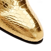 זול נעלי דרבי-נעלי ערב מטאליות לגברים בצבע תנין מוזהב - נעליים רשמיות מבריקות למסיבות, חתונות ואירועי מועדוני לילה