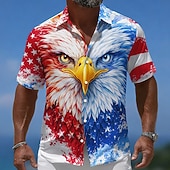  Hombre León 4 de julio, 250 aniversario de Estados Unidos Bandera de EE. UU. Camisa Abotonar la camisa Manga Corta Patriótico Exterior Festivos Verano Primavera Cuello Vuelto Impresión 3D camisas con
