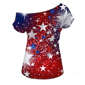  250-jähriges Jubiläum USA Retro Vintage 1980er T-Shirt Ein-Schulter Kurze Ärmel Kostüm Damen 4. Juli Unabhängigkeitstag Erwachsene T-shirt