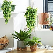 levne Umělé rostliny a zeleň-4 ks umělých závěsných rostlin, umělé bambusové listy, rostliny, umělé závěsné rostliny na terasu, verandu, venkovní rostliny, dekorace