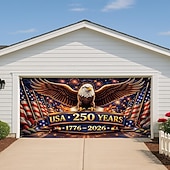 preiswerte 250. Jubiläum-Garagentorabdeckung zum 250. Jahrestag der USA, patriotische Dekoration mit Adler und Flagge, große Garagentordekoration, Dekoration für Partys zum Unabhängigkeitstag im Innen- und Außenbereich