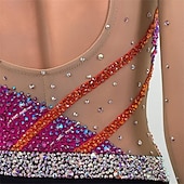 preiswerte Eiskunstlaufkleider-Eiskunstlaufkleid Mädchen Eislaufen Kleid Rosenrot Patchwork Offener Rücken Dehnbar Training Wettbewerb Eiskunstlaufkleidung Klassisch Kristall / Strass Langarm Eislaufen Eiskundstlauf