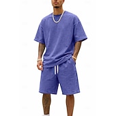 cheap Men's Basic Tees sets-Men T-shirt Suits Tracksuit Shorts and T Shirt Set Short Sleeve Crew Neck Summer Color Block Gymnatics Casual 2 Piece Distressed Casual Vacation Daily Wear Army Green Black Gray Top Tee for Men