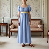 preiswerte Kleid-19. Jahrhundert Regency-Zeit Knöchellänge Kleid Kurze Ärmel Prinzessin Dame Edelfrau Einfarbig Quadrathals Kostüm Damen königlich Halloween Karneval Teegesellschaft LARP Renaissance-Messe Erwachsene