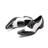 cheap Classic Dress Shoes-Men's Genuine Leather Black and White Formal Shoes, Stylish and Classy Footwear for Weddings, Perfect for Wedding Guests and Groom