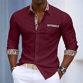  Men's Shirt Dress Shirt Button Up Shirt Cashew nuts Daily Business Black White Red Long Sleeve Turndown Spring All Seasons Clothing Apparel Patchwork