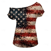 Недорогие Топы-250-летие США Ретро В стиле 1980-х Короткий Как у футболки На одно плечо Короткие рукава Флаг США Маскарадный костюм Жен. 4 июля День независимости Взрослые Футболка