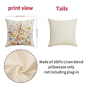 levne Hodte polštáře, vložky a kryty-Sada 4 lněných prodyšných povlaků na polštáře s potiskem velikonočních zajíčků, jarní domácí dekorativní povlaky na polštáře na pohovku