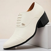 baratos Sapatos Oxford-Sapatos sociais masculinos Oxford brancos em couro sintético, com design elegante de amarrar, ideais para casamentos e eventos formais.