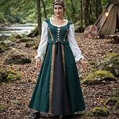 economico Vestito-Retrò Vintage Medievale Rinascimento Lunghezza al pavimento Vestito Lunghe Vichingo Allacciato Costume Per donna Fantasia Halloween Carnevale Fiera Rinascimentale LARP Festa a tema retrò Adulti