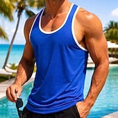baratos Tops de ginásio-Homens Malha Íntima Colete Camiseta Interior camisa sem manga Sem Manga Decote U Scoop pescoço Verão Côr Sólida Tecido Moda Esportivo Clássico Bloco de cor Casual Ginásio Rua Preto Branco Vermelho