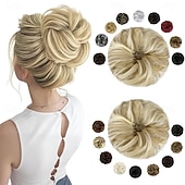 رخيصةأون الشعر المعقوص-قطعتان من وصلات الشعر على شكل كعكة فوضوية، كبيرة ومموجة ومجعدة، مطاطية، على شكل كعكة، كثيفة ورقيقة، على شكل كعكة دونات، وصلات شعر مرفوعة، أشقر رمادي ممزوج بأشقر فاتح