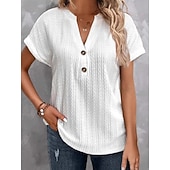 economico T-shirt semplice-Per donna Maglietta Bottoni Semplice Moda Elegante Classico Manica Corta Scollo a V Top Regolari Quotidiano Uscire Weekend Bianco Vino Marrone Estate Primavera