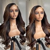 cheap Human Hair Lace Front Wigs-Remy Human Hair 5x5 Closure 13x4 Lace Front Wig Free Part Brazilian Hair Wavy Brown Natural Wig 150% 180% Density with Baby Hair Highlighted / Balayage Hair Natural Hairline Glueless For Women Long
