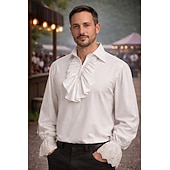 baratos Tops-Vitoriano Medieval Renascentista Fantasia fantasia Camisa Vampiros Pirata Traje Real Renda Frufru Com Babados Fantasia Homens Pirata Fantasia Real Dia Das Bruxas Carnaval Baile de Máscaras Festa