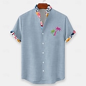 economico Piante tropicali-Per uomo Albero di Cocco Piante Tropicali Fiori Camicia hawaiana estiva Camicia con Bottoni Camicia con colletto alla coreana Manica Corta Hawaiano Vacanza al Mare Estate Primavera Collo alla coreana