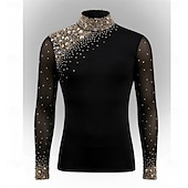 cheap Boys&amp;Men Figure Skating Costumes-Figure Skating Top Men's Ice Skating Tops Black Patchwork Stretchy Training Competition Skating Wear Classic Crystal / Rhinestone Long Sleeve Ice Skating Figure Skating