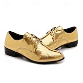 זול נעלי דרבי-נעלי ערב מטאליות לגברים בצבע תנין מוזהב - נעליים רשמיות מבריקות למסיבות, חתונות ואירועי מועדוני לילה