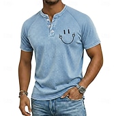 ieftine Vintage&amp;amp;Retro-Bărbați Epocă Spălat Tricouri Henley Top Cămașă spălată Manșon scurt Epocă Casual Tulburat Casual Zilnic În aer liber Vară Primăvară Toate Sezoanele Albastru Deschis Mov Gri Henley Tricou Henley