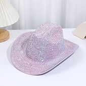 preiswerte Partybedarf-Neongrüner Strass-Cowboyhut für Damen, glitzernder Weltraum-Cowgirlhut mit funkelnden Kristallen, Disco-Partyhut für Musikfestivals, Junggesellinnenabschiede, Kostümaccessoires zum St. Patrick's Day