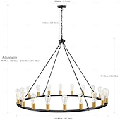 Χαμηλού Κόστους Δαχτυλίδι &amp; Στρογγυλή Σχεδίαση-led πολυέλαιος μαύρος σε ρόδες 20 φωτός μεγάλος στρογγυλός ρουστίκ πολυέλαιος εξοχής βιομηχανικό φωτιστικό για τραπεζαρία σαλόνι κουζίνα νησί φουαγιέ