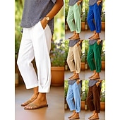  Damen Kunstbaumwollleinen Freizeithose Sommerhose Gerade Urlaub Basic Lässig Volle Länge Hohe Taille Einfach Tasche Bequem Weich Mikroelastisch Täglich Outdoor Straße Blau Weiß Hellgrün Himmelblau