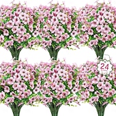 cheap Artificial Flower-24 Bundles Artificial Flowers for Outdoors Fake Silk Flowers UV Resistant Faux Plastic Plants for Spring Summer Garden Porch Window Box Table Vase Home Indoor Outdoor Decoration, Mixed