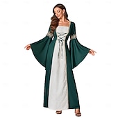ieftine Rochie-Retro / vintage Medieval Renascentist Lungime Podea Rochii Mâneci Lungi vrăjitoare Viching Costume de fancy Pentru femei Fantezie Halloween Carnaval Petrecere Târgul Renașterii LARP Adulți Rochie
