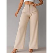 baratos perna larga e cintura alta-Mulheres Perna larga chinês Elegante Moda Roupa de rua Comprimento total Cintura Alta Tecido Confortável Macio Micro-Elástica Ao ar livre Escritório Rua Azul Preto Branco Marron Primavera Outono