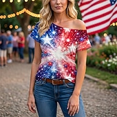  الذكرى السنوية الـ 250 للولايات المتحدة الأمريكية عتيق / معتق الثمانينات تي شيرت كتف واحد أكمام قصيرة ملابس تنكرية نسائي 4 يوليو يوم الاستقلال للبالغين T-skjorte