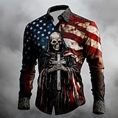 Χαμηλού Κόστους Πατριωτικά 250 Μπλουζάκια-Ανδρικά 4η Ιουλίου 250ή επέτειος των ΗΠΑ Cruce Σημαία των ΗΠΑ Πουκάμισο Πουκάμισο με κουμπιά Μακρυμάνικο Πατριωτικό Αργίες Καθημερινά Άνοιξη Φθινόπωρο Απορρίπτω 3D εκτύπωση Λινό σαν πουκάμισο Μαύρο 1