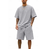 cheap Men's Basic Tees sets-Men T-shirt Suits Tracksuit Shorts and T Shirt Set Short Sleeve Crew Neck Summer Color Block Gymnatics Casual 2 Piece Distressed Casual Vacation Daily Wear Army Green Black Gray Top Tee for Men