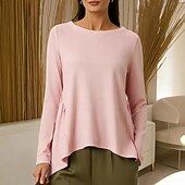  Femmes T-shirt Couleur Unie Graphique Uni Élégant ancien Mode manche longue Col ras du cou Col rond Hauts Longs Quotidien Sports Week-end Bleu Ciel Marron café Rose Claire Vert Été Printemps Automne