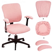 cheap Office Chair Cover-4PCS 1set Stretch Chair Cover Set Elastic Seat Cushion Backrest and Armrest Covers Non Slip Slipcovers for Office Computer Desk Dining Chair