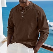 voordelige Casual Henley-T-shirt-Voor heren T-shirt Henley-shirt Overhemd van 100% katoen met zure wassing Lange mouw Effen Effen kleur Vintage Streetwear Casual Kledingstuk geverfd Bleek Puur Opstaand Henley Casual Huis Straat