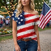 Χαμηλού Κόστους Αριστος-250ή Επέτειος ΗΠΑ Ρετρό / Βίντατζ Δεκαετία '80 Κοντομάνικο Ένας Ώμος Κοντά μανίκια Σημαία ΗΠΑ Φανταχτερή Φόρεμα Γυναικεία 4η Ιουλίου Ημέρα της ανεξαρτησίας Ενηλίκων Φανέλα