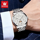 お買い得  機械式腕時計-OLEVS 男性 機械式時計 クリエイティブ 贅沢 ファッション ビジネス スケルトン 自動巻き トゥールビヨン ムーンフェイズ表示 ステンレス レザー 腕時計