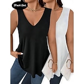  Confezioni multiple 2 pezzi Femminile Scollo a V Senza Maniche Bianco + nero Canotta Gilet Maglietta senza maniche Tinta unica Casuale Quotidiano Poliestere Estate