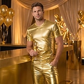 cheap Tops-Retro Vintage 1980s Shiny Metallic T-shirt Disco Solid Color Round Neck Fancy Dress Men's Carnival Club Performance Pride Parade Adults' T-shirt Summer