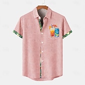 economico Classico-Per uomo Camicia Camicia di lino Camicia Estiva Camicia da Spiaggia Camicia con Bottoni Piante Ferie Abbigliamento quotidiano Blu Rosa Verde Cachi Manica Corta Collo ripiegato Estate Abbigliamento